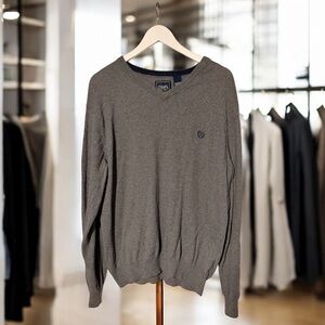 Chaps Gray V-Neck Cotton Cashmere Sweater | Size Large
